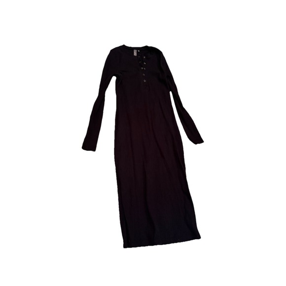 NEW Sweaty Betty Henley Ribbed Black Midi Dress Size S Minimalist Winter Staple - Picture 3 of 5